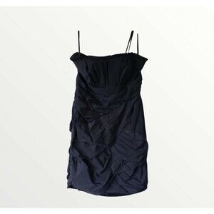 MaxAndCleo Cocktail Party Dress Tracey 10 Black Taffeta Strapless Ruched Pleated